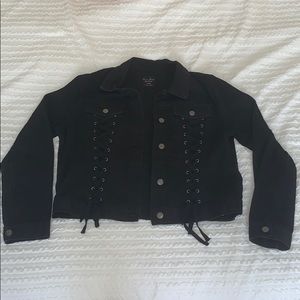 Black Jean Jacket with Lace Up Details